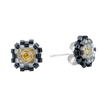 Aretes Diamantes 1 Redondo Negro Cortos Gris
